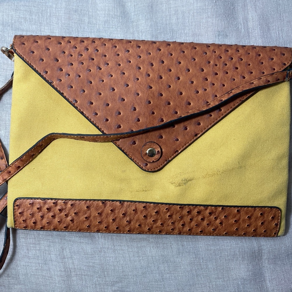 Envelope Style Faux Ostrich and Canvas Bag